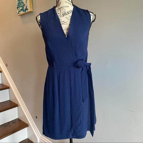 SANDRO PARIS Sleeveless navy Wrap Dress Embroidered back in size 1 or Small EUC - Picture 10 of 10